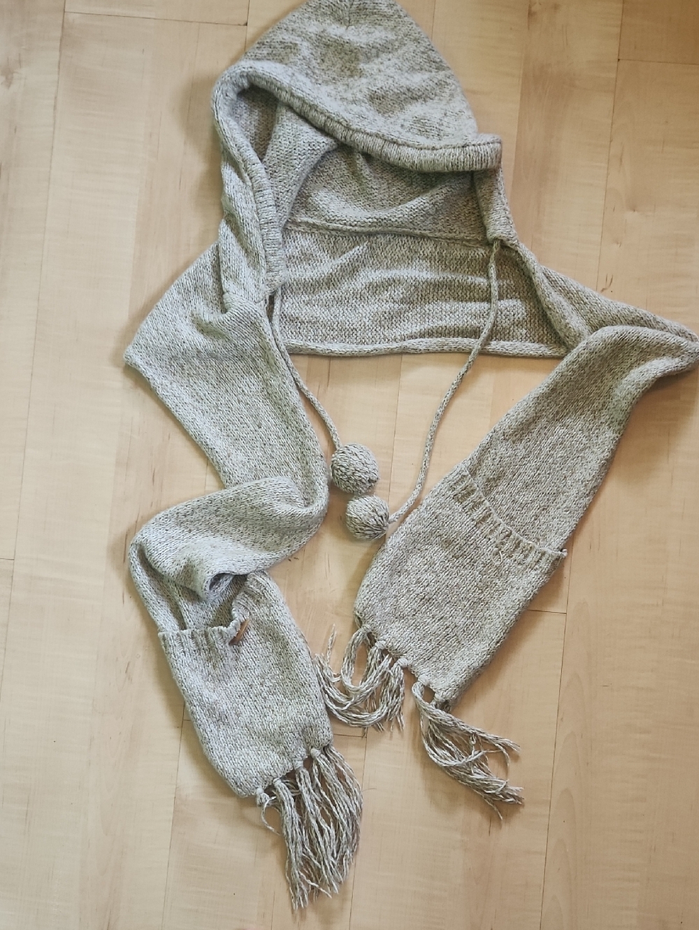 Knit Scarf With Hood And Pockets